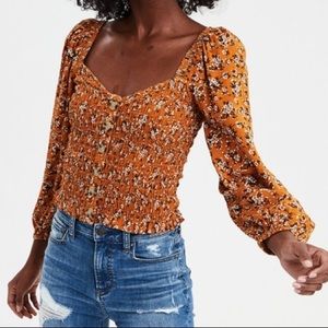 AEO Floral Cropped Blouse